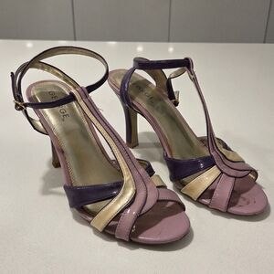 George Pink and Purple T-Strap Patent High Heels